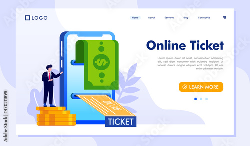 Online ticket landing page website illustration vector flat design template