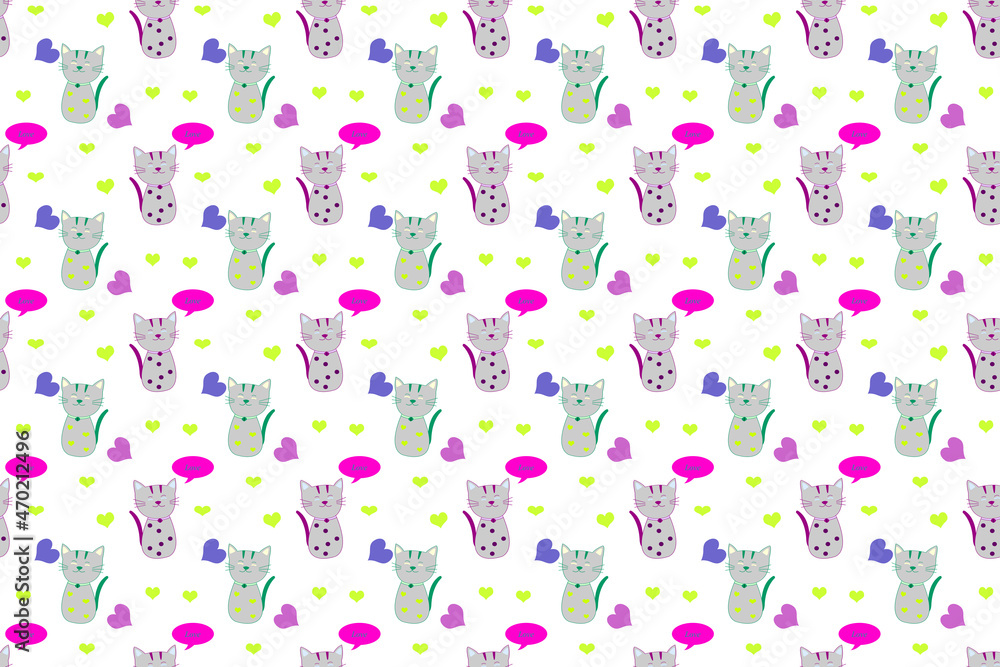 Seamless cute cat pattern, cat wallpaper on white background. Seamless cute cat pattern, cat wallpaper on white background.