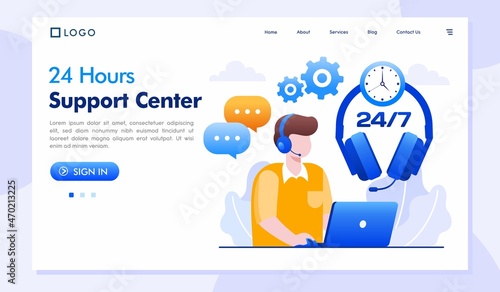 Contact us and support center landing page website illustration vector 