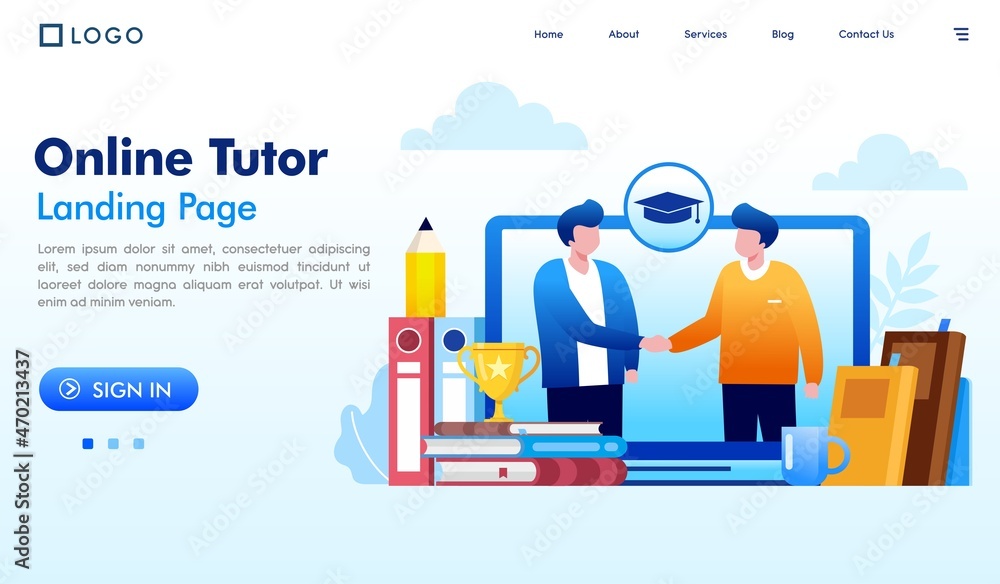 Online tutor landing page website illustration vector design template Online tutor landing page website illustration vector design template