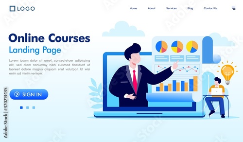 Online courses landing page website illustration vector design template