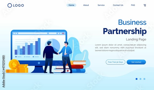 Business partnership landing page website illustration vector template 