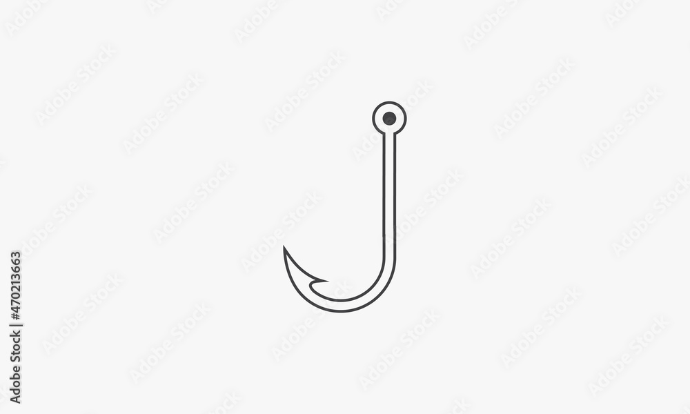 line icon fishhook isolated on white background.