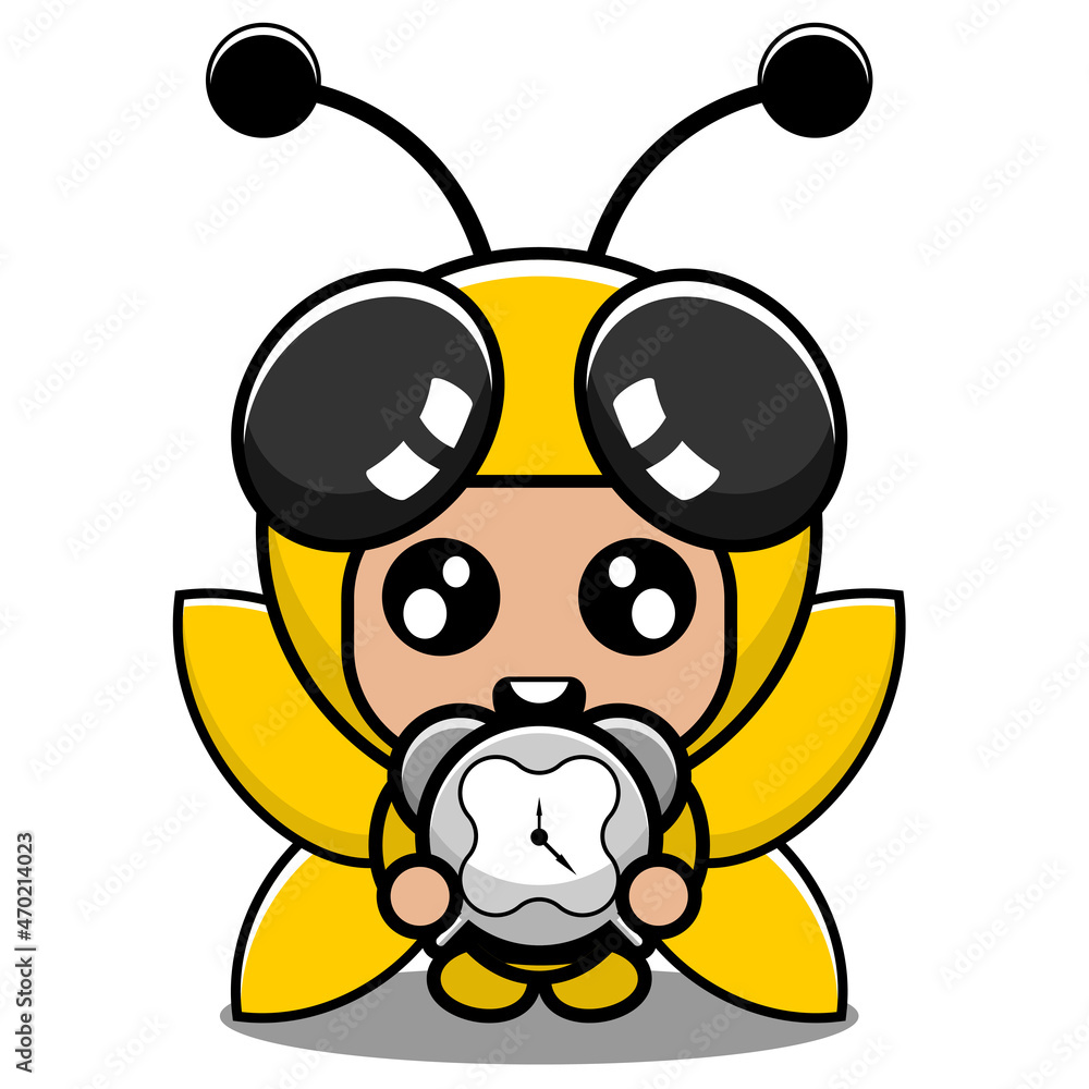 Obraz premium vector cartoon character cute insect bee animal mascot costume holding compass
