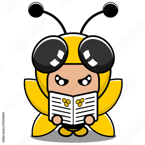 vector cartoon character cute insect bee animal mascot costume reading the news