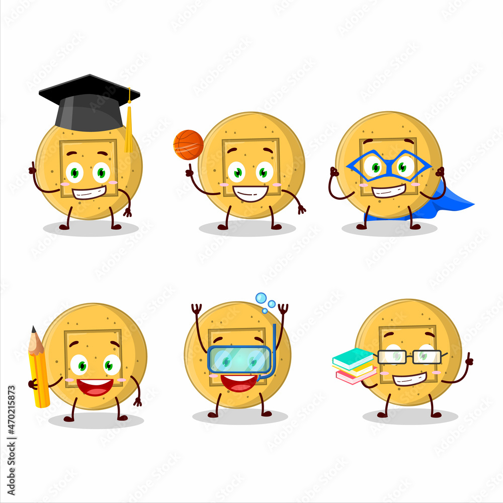 School student of dalgona candy square cartoon character with various expressions