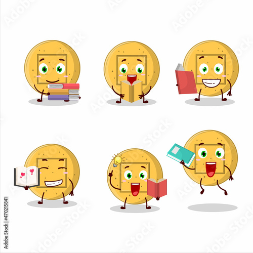 A picture of dalgona candy square cartoon character concept reading an amusing book