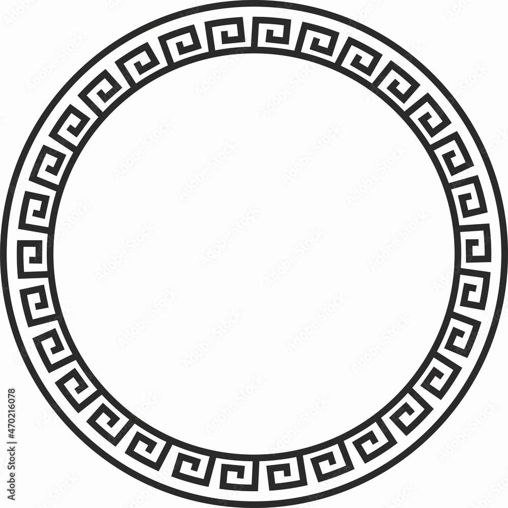 Vector round monochrome classic frame. Greek meander. Patterns of
