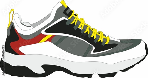 Vector drawing of a colored sneaker. Human sports shoes. An object worn on the leg, foot.
