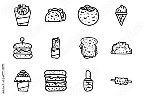 Fast food line vector doodle simple icon set