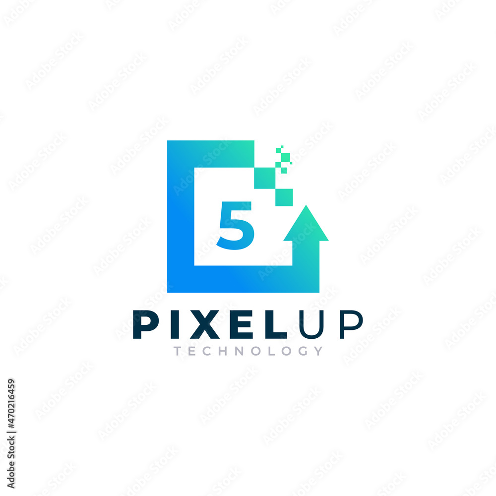 Obraz premium Number 5 with Arrow Pixel Logo Design Inspiration