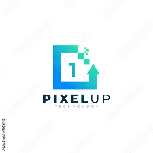 Number 1 with Arrow Pixel Logo Design Inspiration