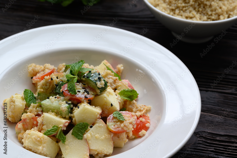 Dietary food apple qunoa salad with cucumber Dietary food apple qunoa salad with cucumber