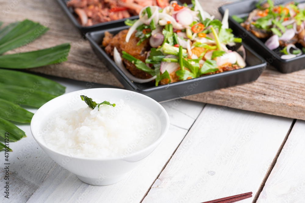 Mush or boiled rice in bowl asian food style Mush or boiled rice in bowl asian food style