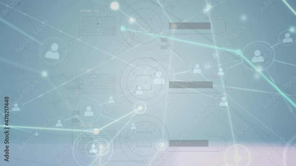 Animation of data processing and network of connections Animation of data processing and network of connections
