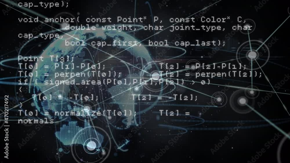Animation of globe, data processing and network of connections Animation of globe, data processing and network of connections