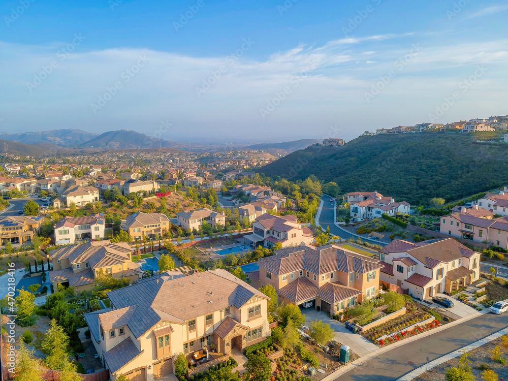 Hillside suburban residences at Double Peak Park in San Marcos, California