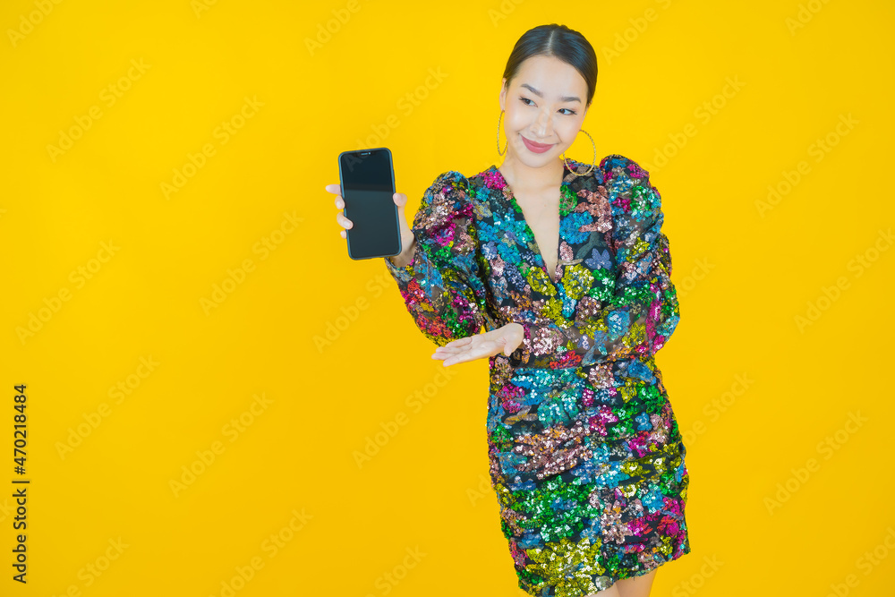 Portrait beautiful young asian woman smile with smart mobile phone Portrait beautiful young asian woman smile with smart mobile phone