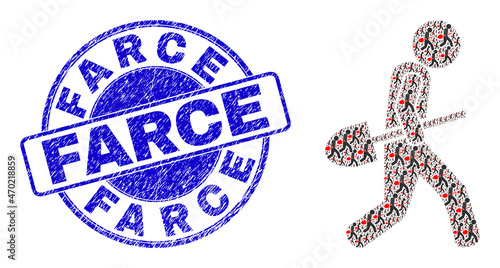 Vector shovel robber icon collage is made of repeating self shovel robber elements. Farce corroded blue round seal imitation. Recursive composition of shovel robber icon.