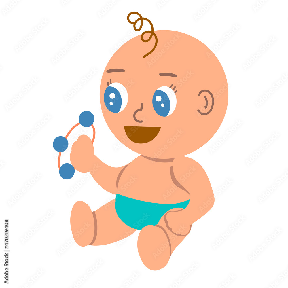Cute baby boy in green diaper playing with beanbag Cute baby boy in green diaper playing with beanbag