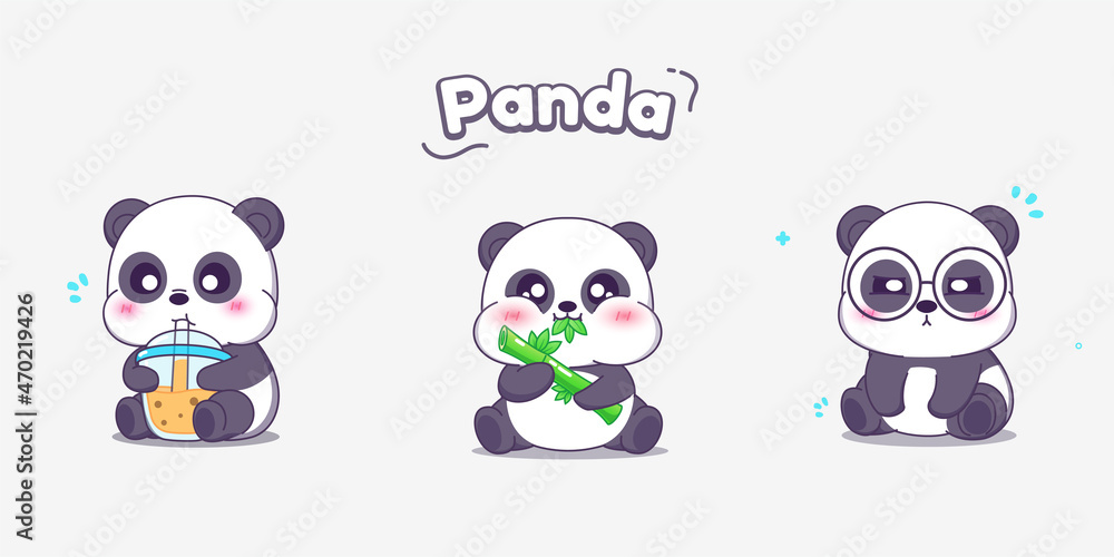 Naklejka premium Cute panda characters vector illustration.