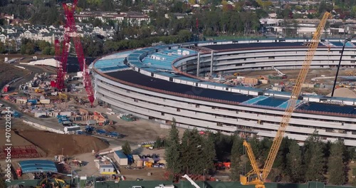 16 October, 2016. Sunnyvale, California, USA. Aerial drone of Apple Campus under construction in Silicon Valley Cupertino
