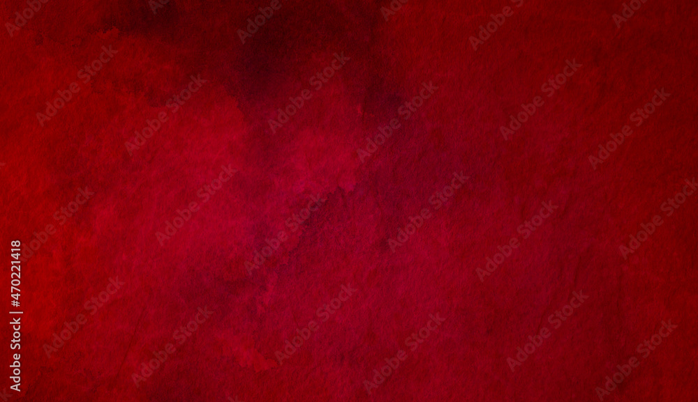 Red background, with grunge texture and paper grain in old vintage Christmas or holiday color background design, black distressed watercolor textured border, painted red wall Red background, with grunge texture and paper grain in old vintage Christmas or holiday color background design, black distressed watercolor textured border, painted red wall