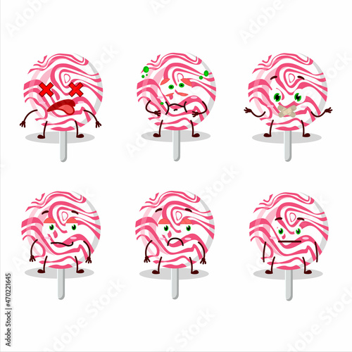 Pink swirl candy cartoon character with nope expression