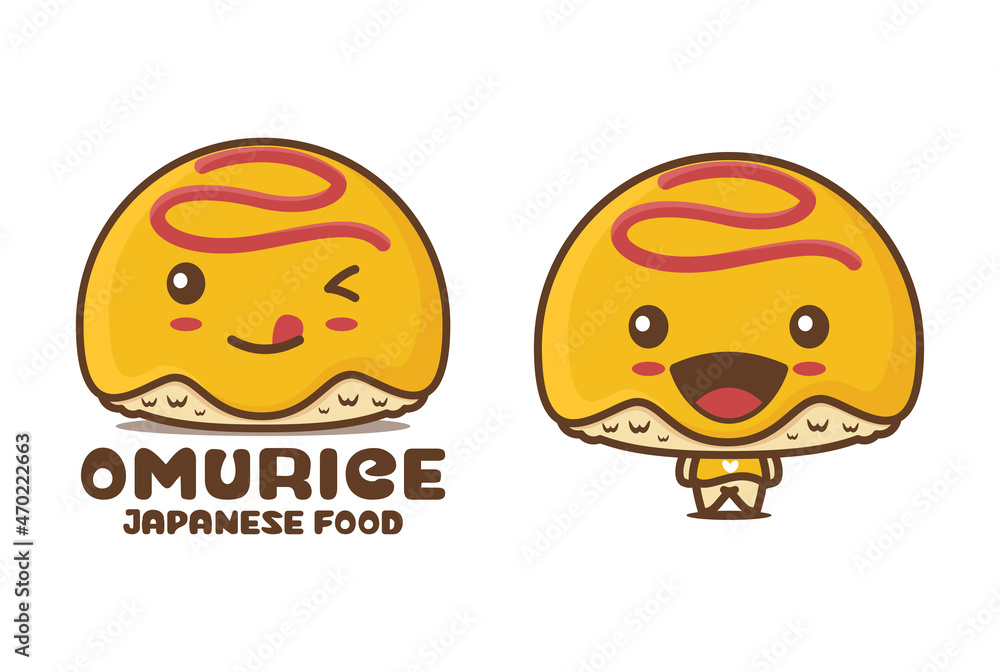 omurice cartoon mascot illustration. Japanese omelette with rice