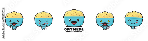 oatmeal cartoon mascot illustration in bowl, with different facial expressions and poses