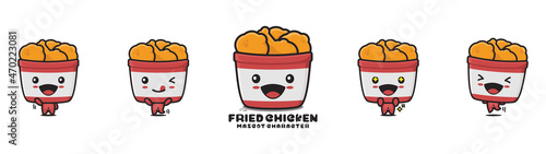 mascot illustration of fried chicken in a bucket. with different facial expressions and poses