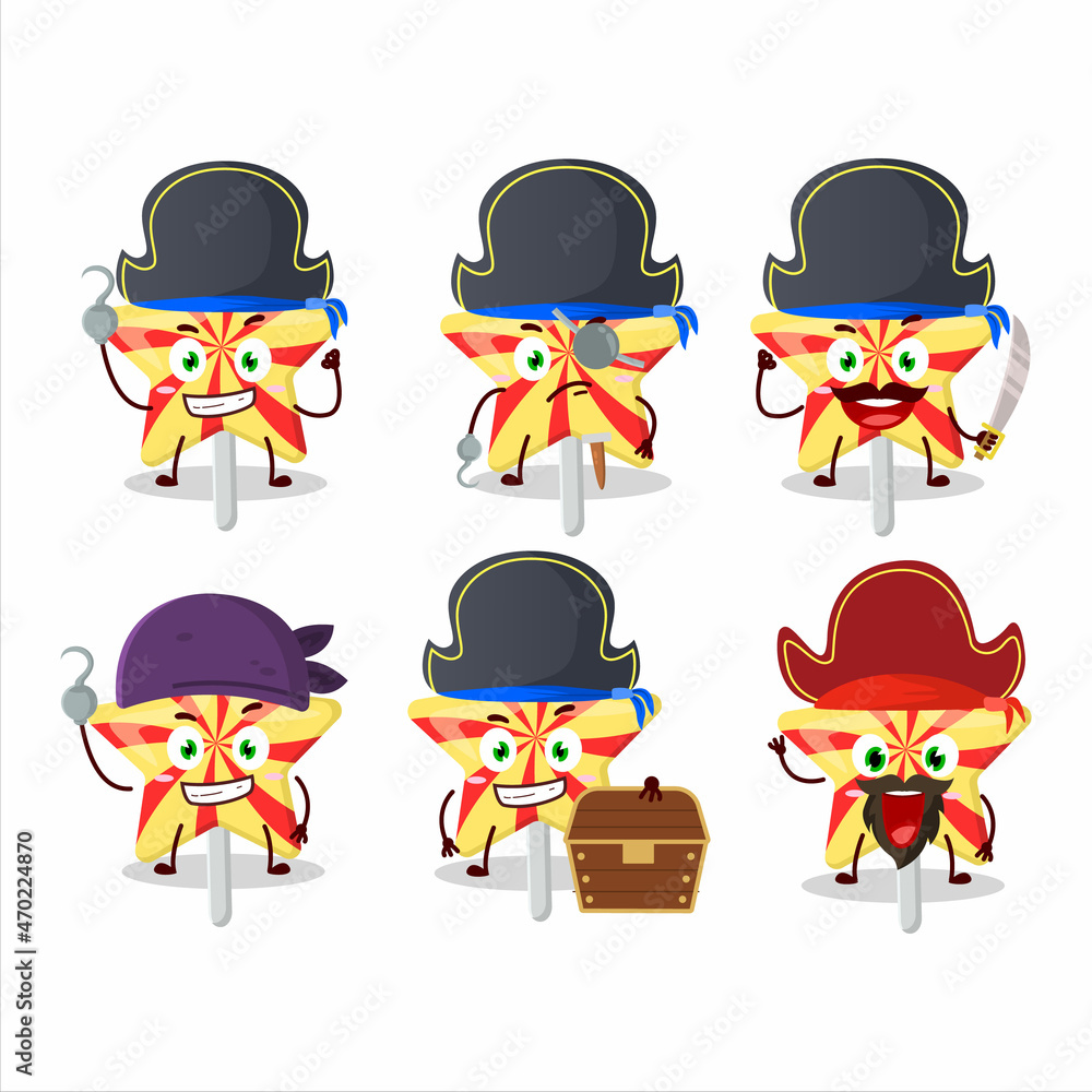 Cartoon character of star candy with various pirates emoticons Cartoon character of star candy with various pirates emoticons