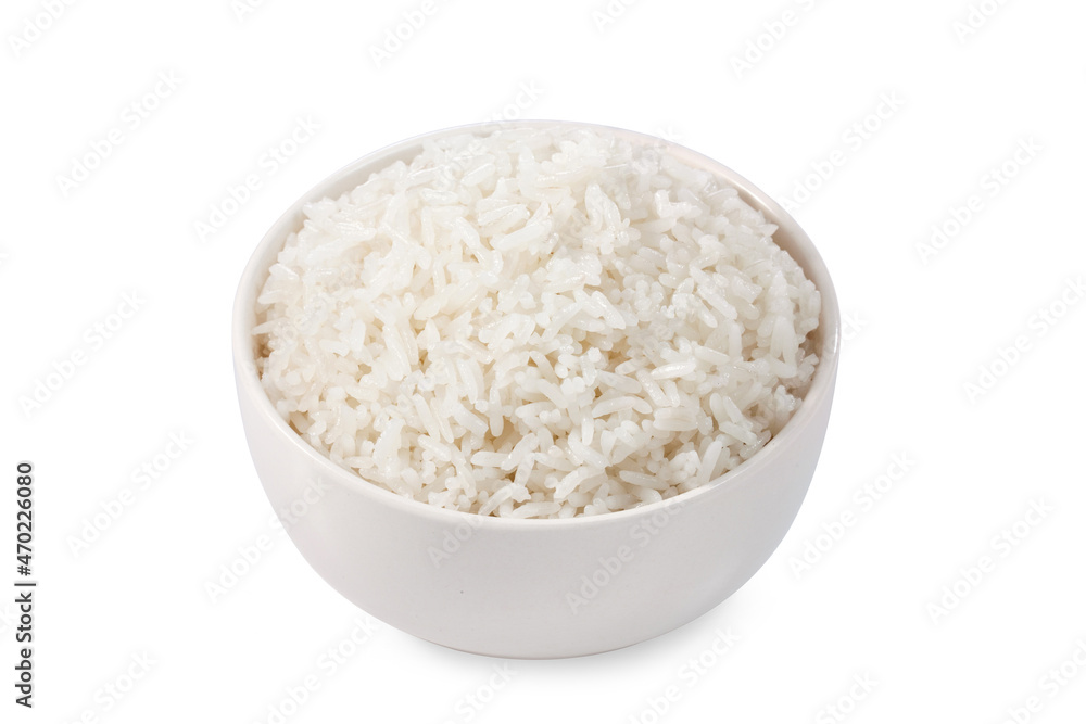 boiled rice in a bowl isolated on white background. boiled rice in a bowl isolated on white background.