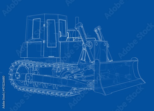 Earth mover, bulldozer. Vector rendering of 3d