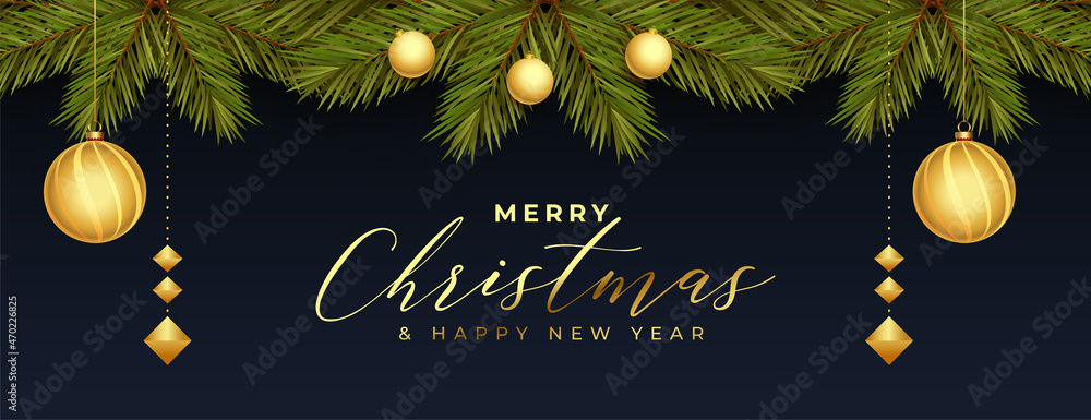 merry christmas and new year festival wide banner decoration