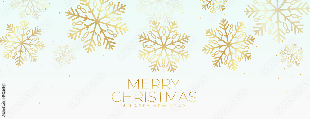 merry christmas golden snowflakes decorative banner - obrazy, fototapety, plakaty 