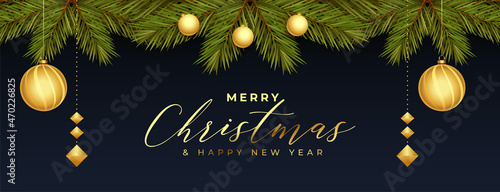 merry christmas and new year festival wide banner decoration