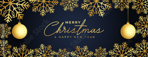 golden snowflakes merry christmas banner design