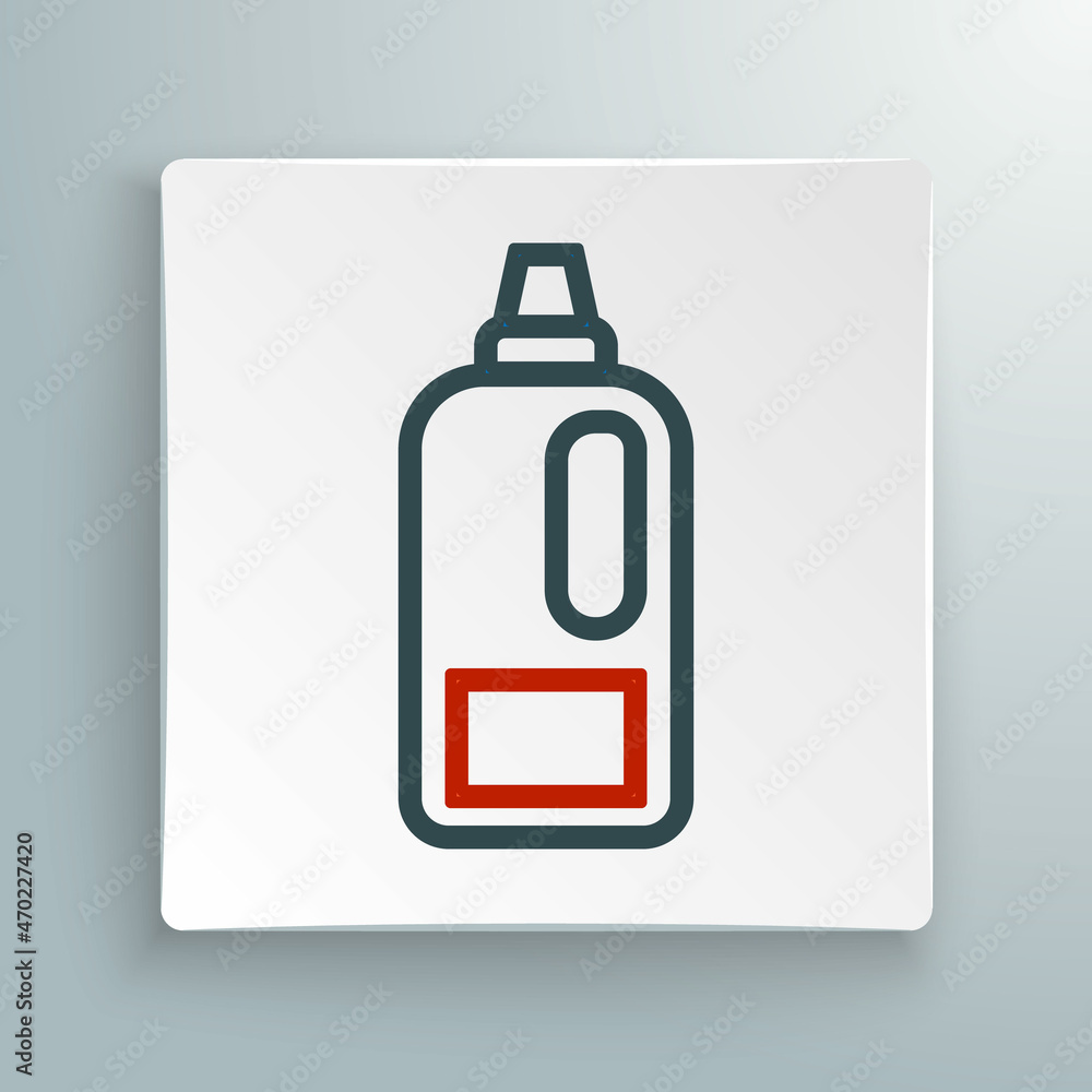 Line Plastic bottle for laundry detergent, bleach, dishwashing liquid or another cleaning agent icon isolated on white background. Colorful outline concept. Vector Line Plastic bottle for laundry detergent, bleach, dishwashing liquid or another cleaning agent icon isolated on white background. Colorful outline concept. Vector