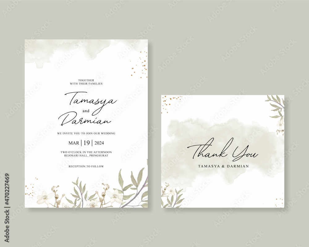 Wedding card invitation template with floral watercolor painting