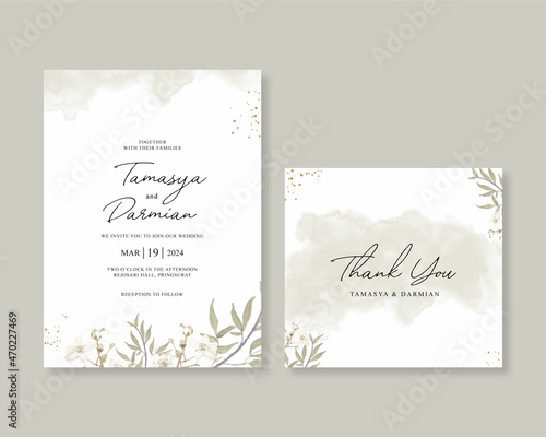 Wedding card invitation template with floral watercolor painting