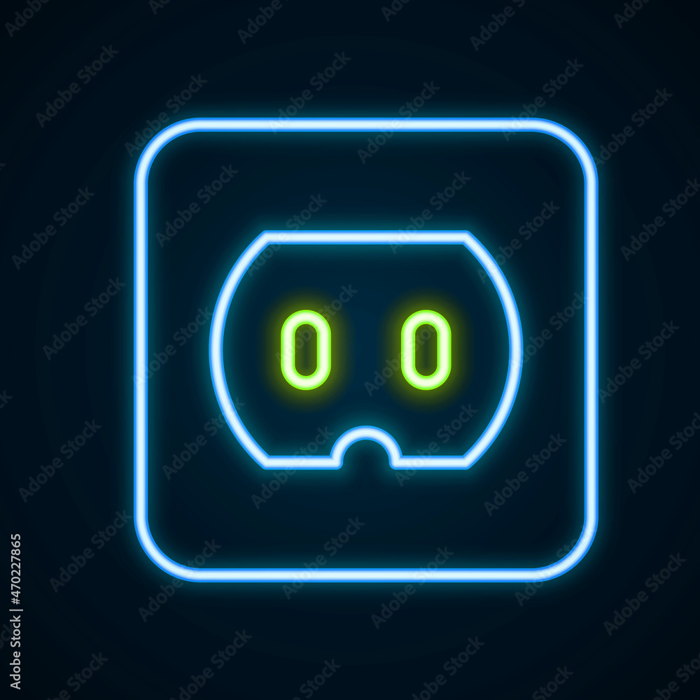 Glowing neon line Electrical outlet icon isolated on black background. Power socket. Rosette symbol. Colorful outline concept. Vector Glowing neon line Electrical outlet icon isolated on black background. Power socket. Rosette symbol. Colorful outline concept. Vector