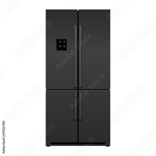Vector illustration of black side by side refrigerator on a plain backgrounds