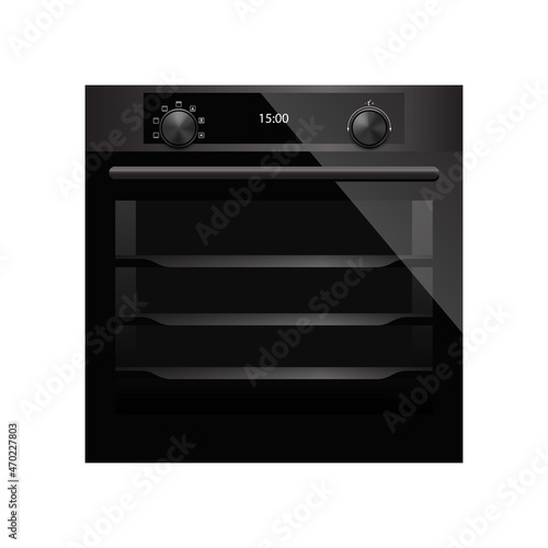 Vector illustration of realistic electric oven with transparent glass door on a plain backgrounds