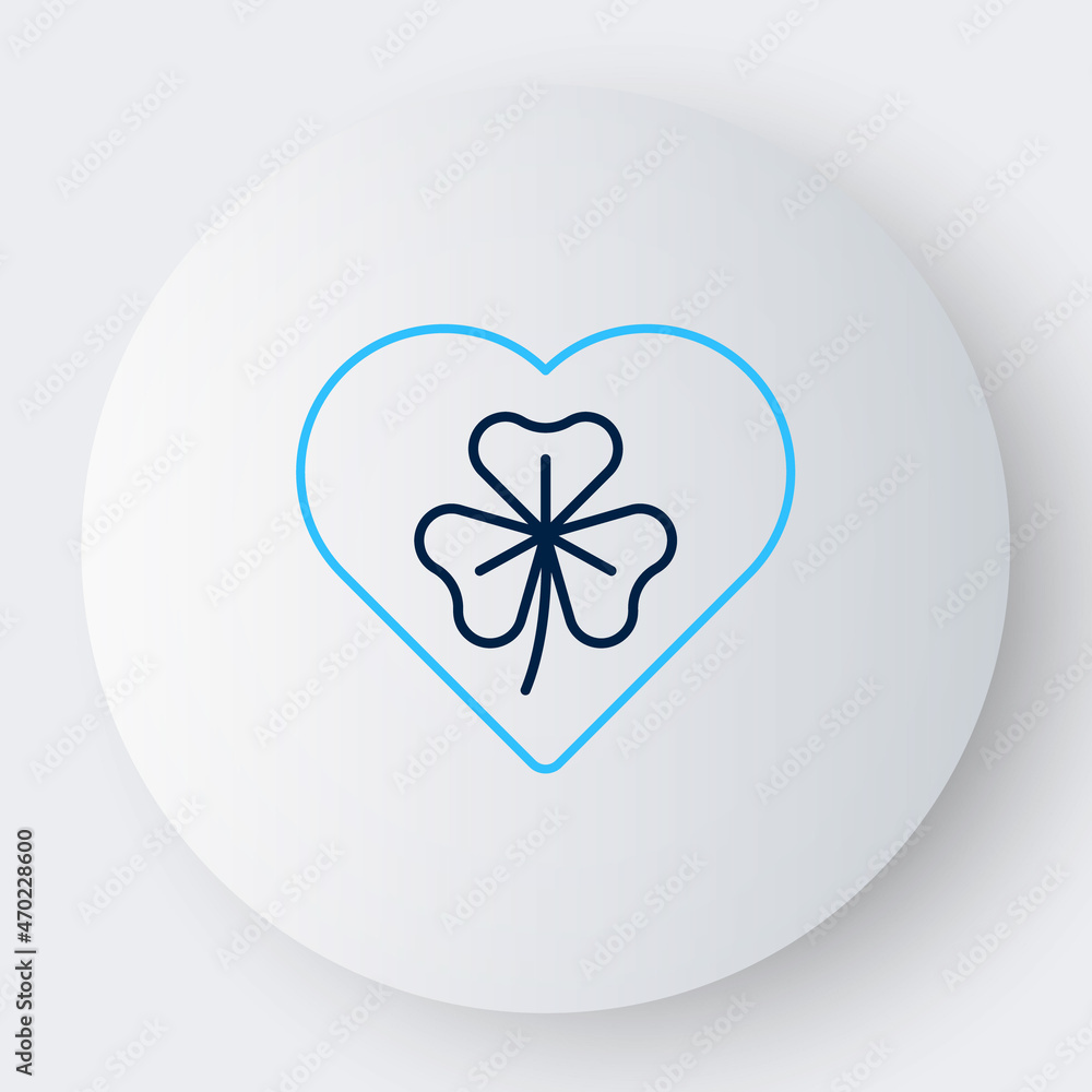 Line Heart with clover trefoil leaf icon isolated on white background. Happy Saint Patricks day. National Irish holiday. Colorful outline concept. Vector Line Heart with clover trefoil leaf icon isolated on white background. Happy Saint Patricks day. National Irish holiday. Colorful outline concept. Vector