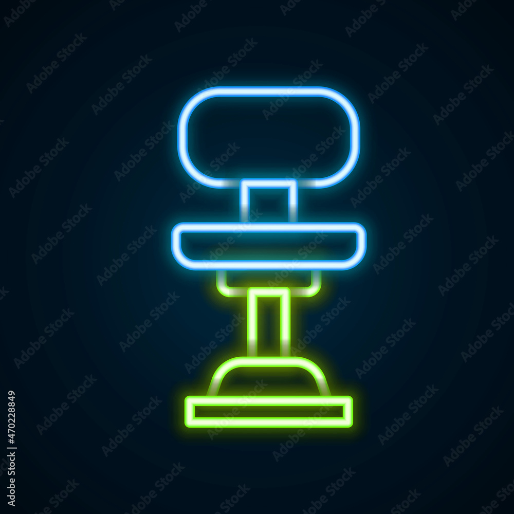 Glowing neon line Office chair icon isolated on black background. Colorful outline concept. Vector Glowing neon line Office chair icon isolated on black background. Colorful outline concept. Vector