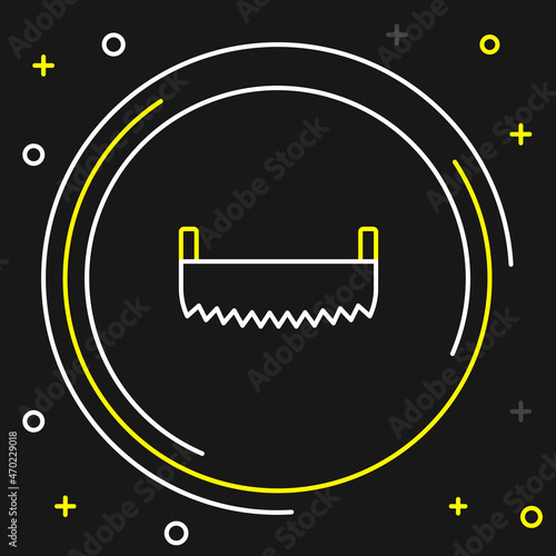 Line Two-handed saw icon isolated on black background. Colorful outline concept. Vector