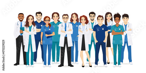 Multiethnic doctor and nurses group set isolated vector illustration