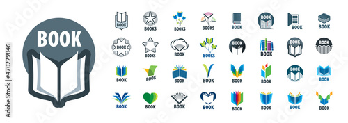 A set of vector logos of books on a white background