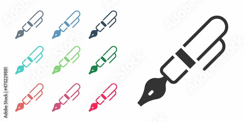 Black Fountain pen nib icon isolated on white background. Pen tool sign. Set icons colorful. Vector